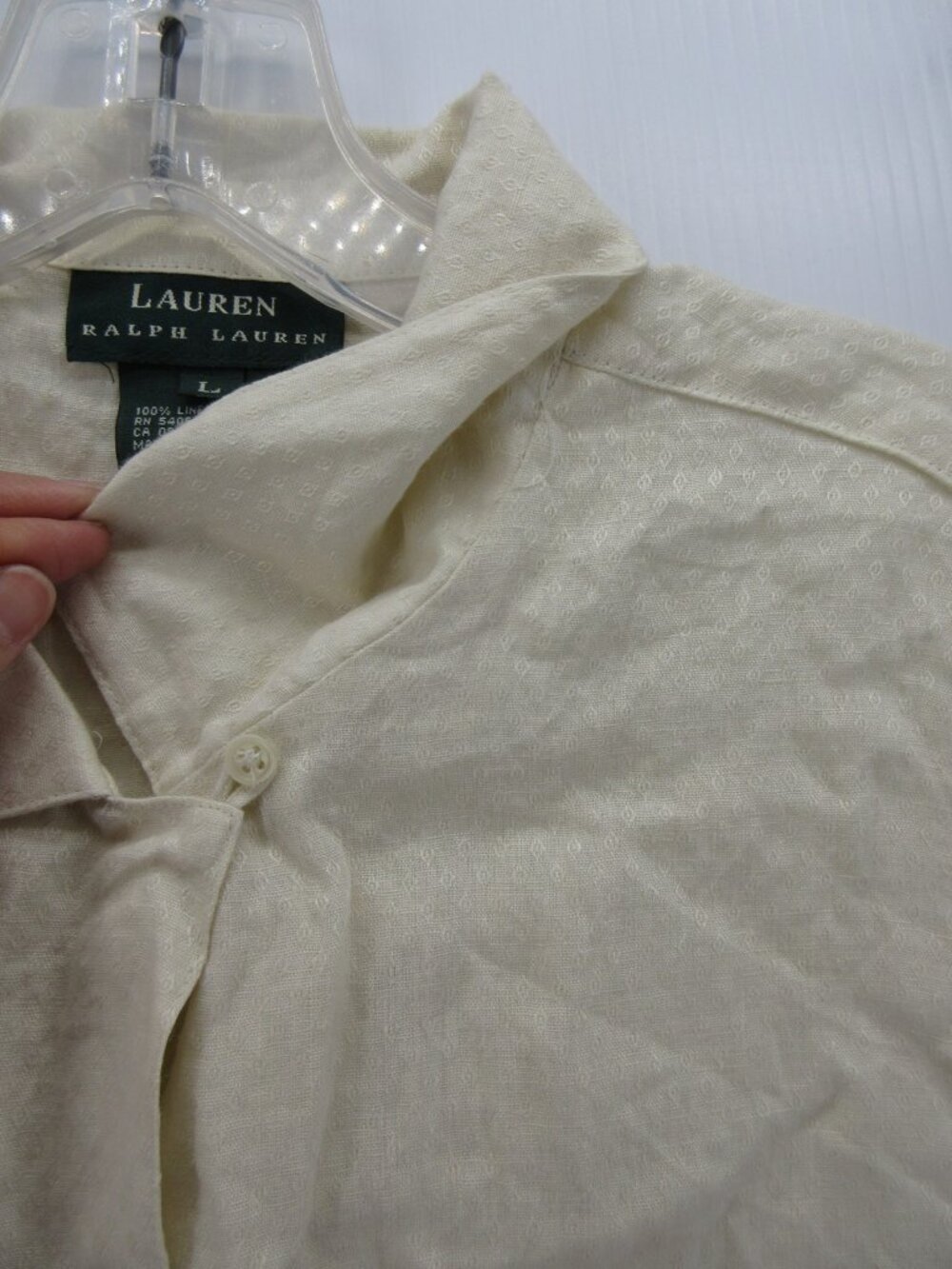 VTG Lauren Ralph Lauren Top Large White Linen Shirt Loop Collar NEW - Picture 8 of 13